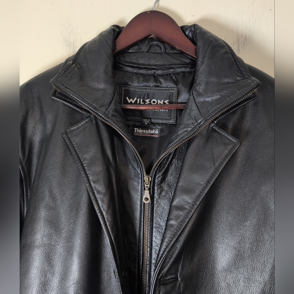 Wilsons Leather Jacket Outside Zip & Buttons Men's M Black Thinsulate Lined - Picture 2 of 16